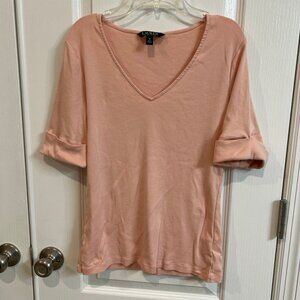 Lauren Ralph Lauren 3/4 Sleeve V-Neck top in Peach size M